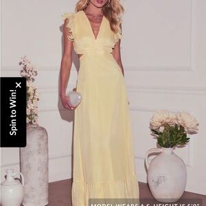 Vici Yellow V-Neck Flutter Sleeve Wedding Gown